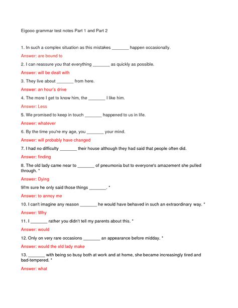 English Grammar Online Test With Answers Grammar Worksheets