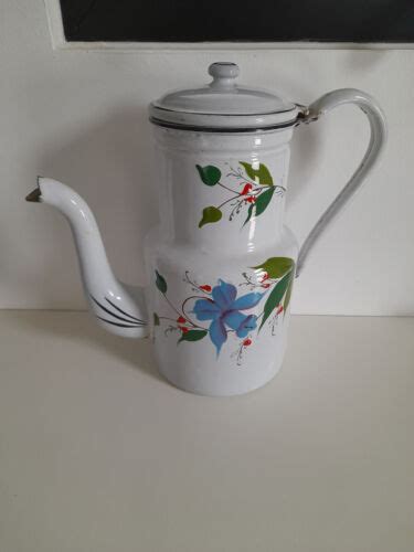 Ancienne cafetière émaillée décor floral eBay