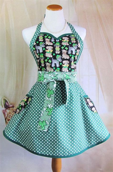 St Patricks Day Glitter Pups Sweetheart Apron Shamrocks Green