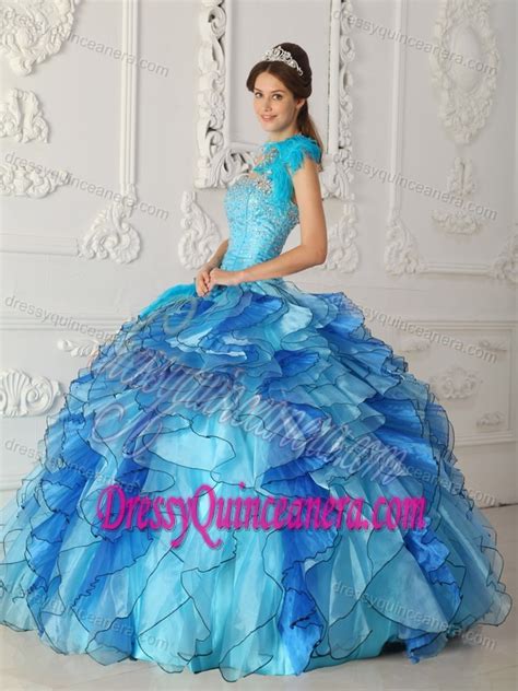 Strapless Aqua Blue Nice Quinceanera Dresses In Satin And Organza