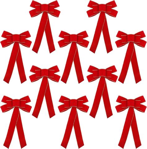 Funarty 10 Pack Red Velvet Christmas Bows 10 X 16 Inch Waterproof Premade Large