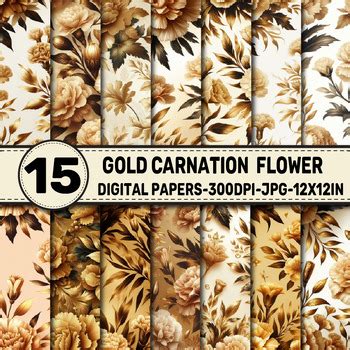 Gold Carnation Flower Digital Papers By ELKS ART STUDIO TPT