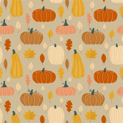 Premium Vector Seamless Autumn Pattern With Pumpkins Oak And Maple Leaves