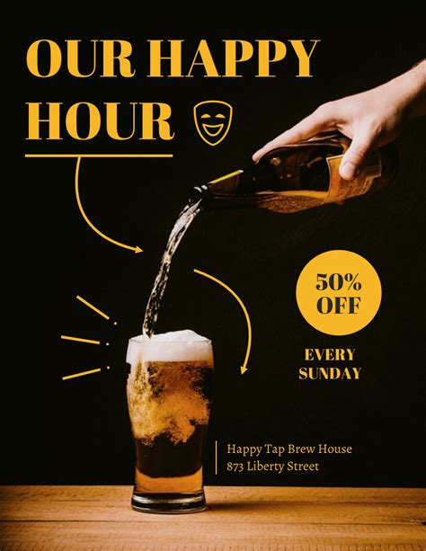 Minimalist Happy Hour Bar Flyer Template Venngage