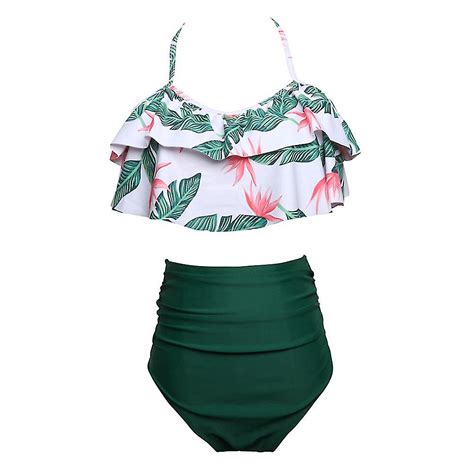 Förälder barn som skriver ut baddräkt med hög midja Ruffle Bikini Set för dotter Fruugo SE