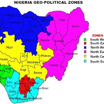 Nigerian Map showing Six Geopolitical Regions, Thirty Six States and ...