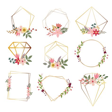 Set Of Modern Geometrical Floral Frames Vector Art At Vecteezy