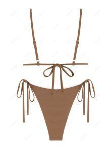 ZAFUL Women S Lacework Panel Spaghetti Strap Triangle Tie Side Tanga String Two Piece Bikini