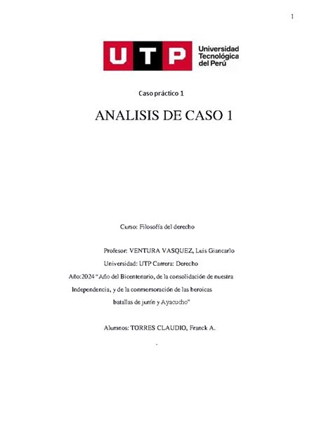 Caso práctico filosofia 1 Caso práctico 1 ANALISIS DE CASO 1 Curso