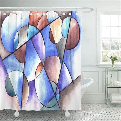 Shower Curtain With Hooks Colorful Modern Abstract Design Landscape Mosaic Abstraction Artistic