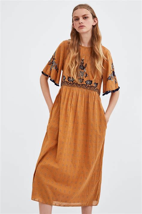 Image 2 Of Embroidered Midi Dress From Zara Midi Short Sleeve Dress