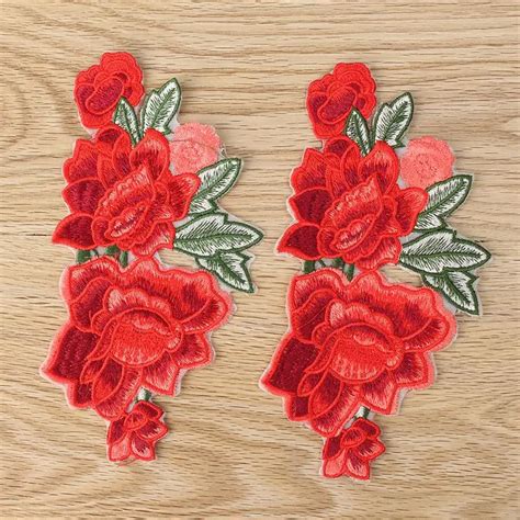 2pcs Set Rose Flower Embroidery Patches Sticker For Clothes Parches