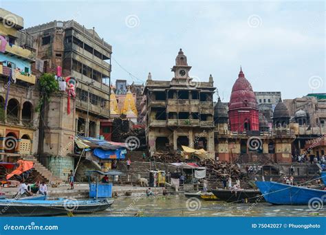 View Of The Burning Ghats Of Varanasi India Editorial Photography