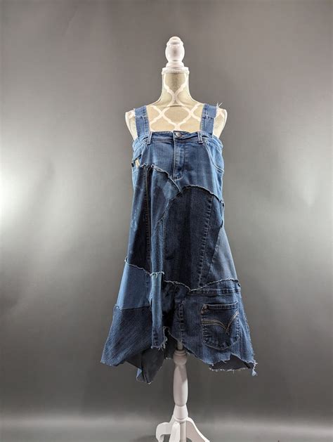 Upcycled Denim Patchwork Dress Medium Etsy