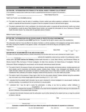 Fillable Online Ag Nd Sexual Assault Examination Kit Appendix C Form