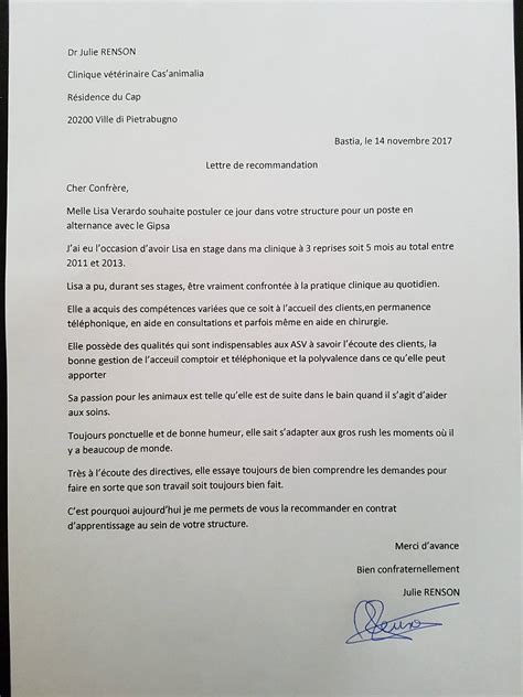 Exemple De Lettre De Recommandation