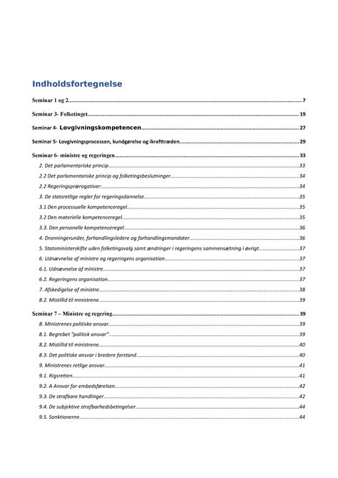 Forfatningsret Samlede Noter Indholdsfortegnelse Seminar Og Studocu