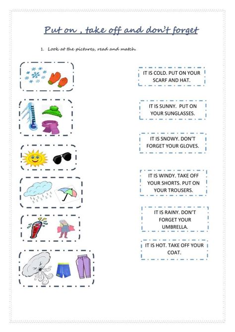 Put on, take off and don't forget worksheet | Learning websites ...