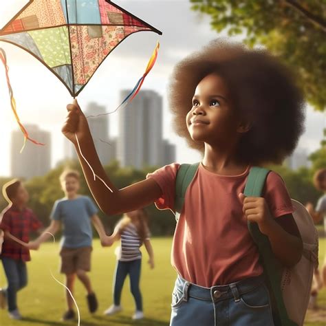 Premium Photo | A child flying a kite in a park with other kids