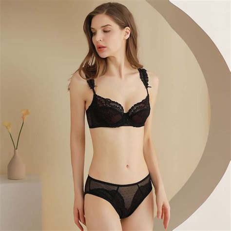 Women Black Lace Trim Padded Bralette Panties Sexy Lingerie Sets Underwear A B C D Push Up Bras
