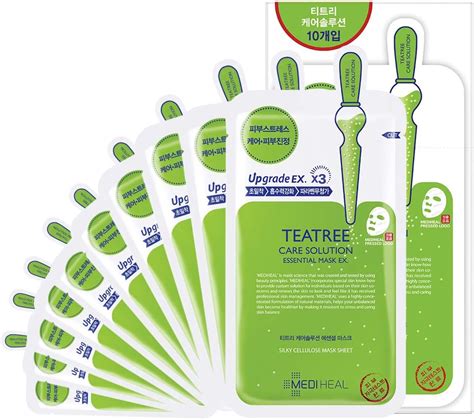 MEDIHEAL Teatree Care Solution Essential Mask, Pack of 10 Cotton Facial ...