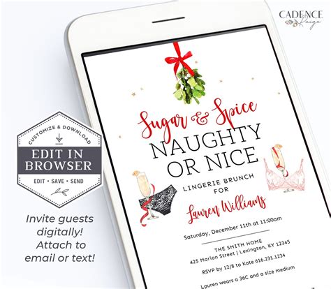 Lingerie Shower Invite Naughty Or Nice Invite Sugar And Spice