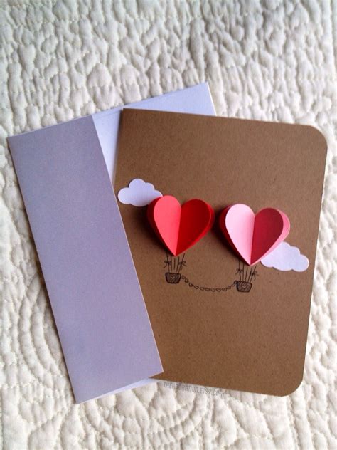Couple Heart Hot Air Balloon Card Red Pink Etsy UK