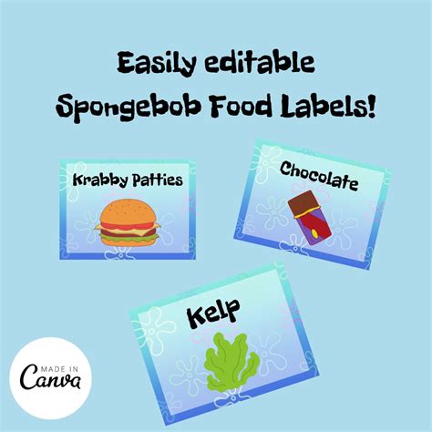 Spongebob Food Labels Set Of Printable Png Pdf Party