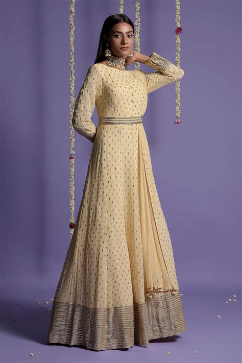 Buy Ivory Viscose Embroidery Resham Round Anarkali With Dupatta For