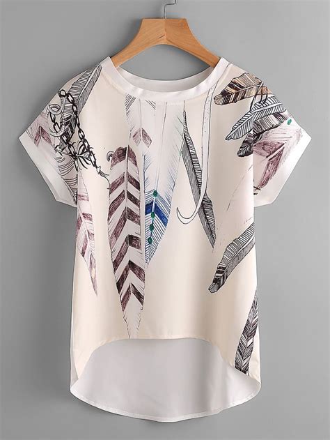 Shop Floral Print Batwing Sleeve Dip Hem Top Online Shein Offers