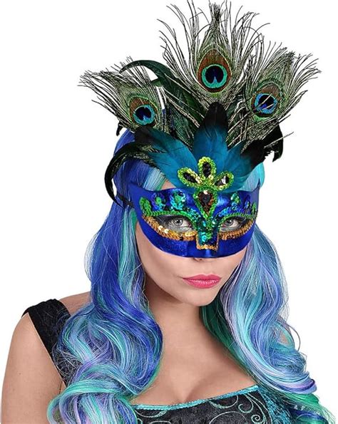 Net Toys Masque V Nitien Paon Avec Plumes Bleu Accessoire