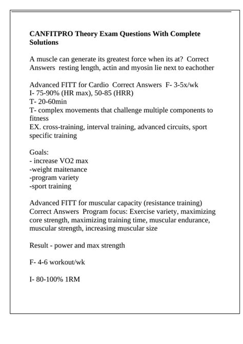 CANFITPRO Theory Exam Questions With Complete Solutions - CanfitPro