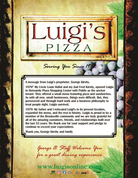 Menu — Luigi's Pizza