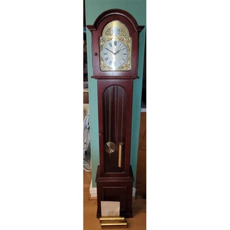 A Contemporary German Mahogany Effect Triple Weight Grandmother Clock