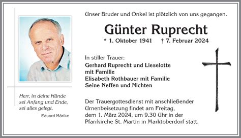 Traueranzeigen Von G Nter Ruprecht Allg Uer Zeitung