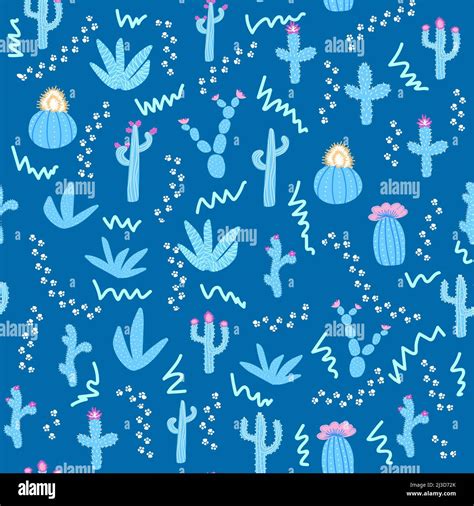 Seamless Patterns With Different Cacti Bright Repeating Texture With