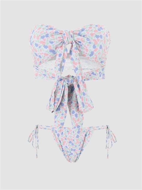 Bow Front Floral Bikini Set Cider