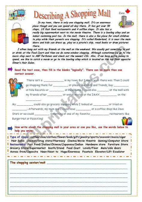 Describing A Shopping Mall Esl Worksheet By Zora Mall Writing