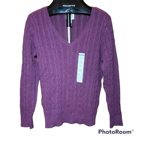 St Johns Bay Sweaters Nwt Stjohns Bay Vneck Purple Cable Knit