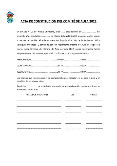 ACTA DE Constitución DEL Comité DE AULA 2022 ACTA DE CONSTITUCIÓN DEL