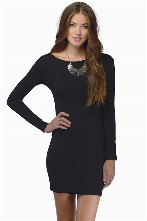 Black Bodycon Dress - Jersey Bodycon Dress - Black Long Sleeve Bodycon ...