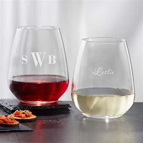 Personalized Stemless Wine Glasses Monogram