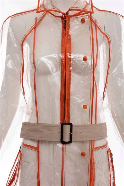 Prada Transparent PVC Rain Coat Contrasting Orange Trim Fall 2002