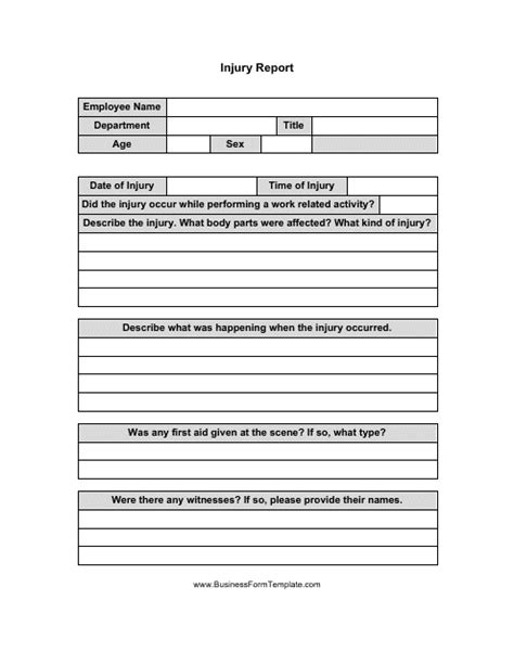 Injury Report Form - Tables - Fill Out, Sign Online and Download PDF ...