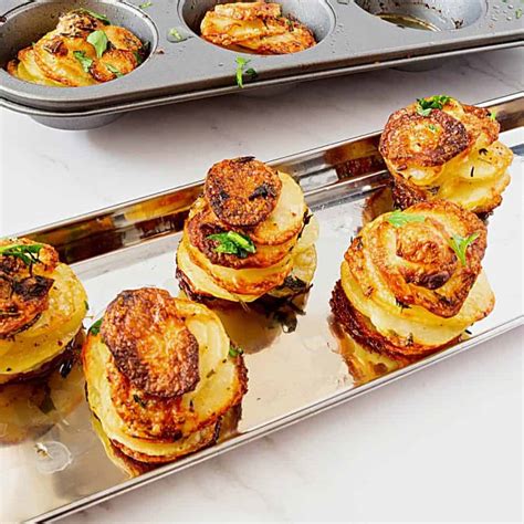 Parmesan Crispy Stacked Potatoes In Muffin Pan Perfect Side Dish