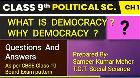 Q A Of Class 9 Civics Chapter 1 Part 2 What Is Democracy Why Democracy Youtube