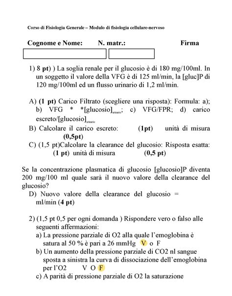 Fisiologia Renale E Respiratorio Corso Di Fisiologia Generale