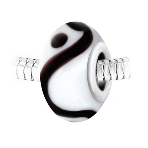 Charm Perle Spirale Verre Noir Et Blanc D Cor Main Et Acier Par Socharm