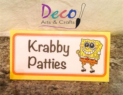 Pin By Deco Arts And Crafts On Bob Sponge Food Labels Card Set Etsy