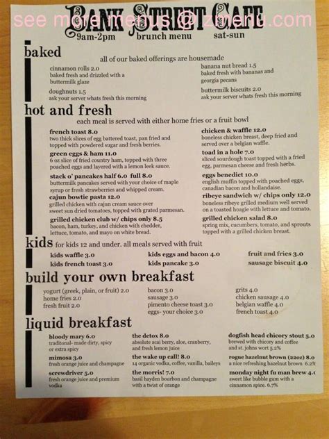 Menu at Bank Street Cafe, Griffin